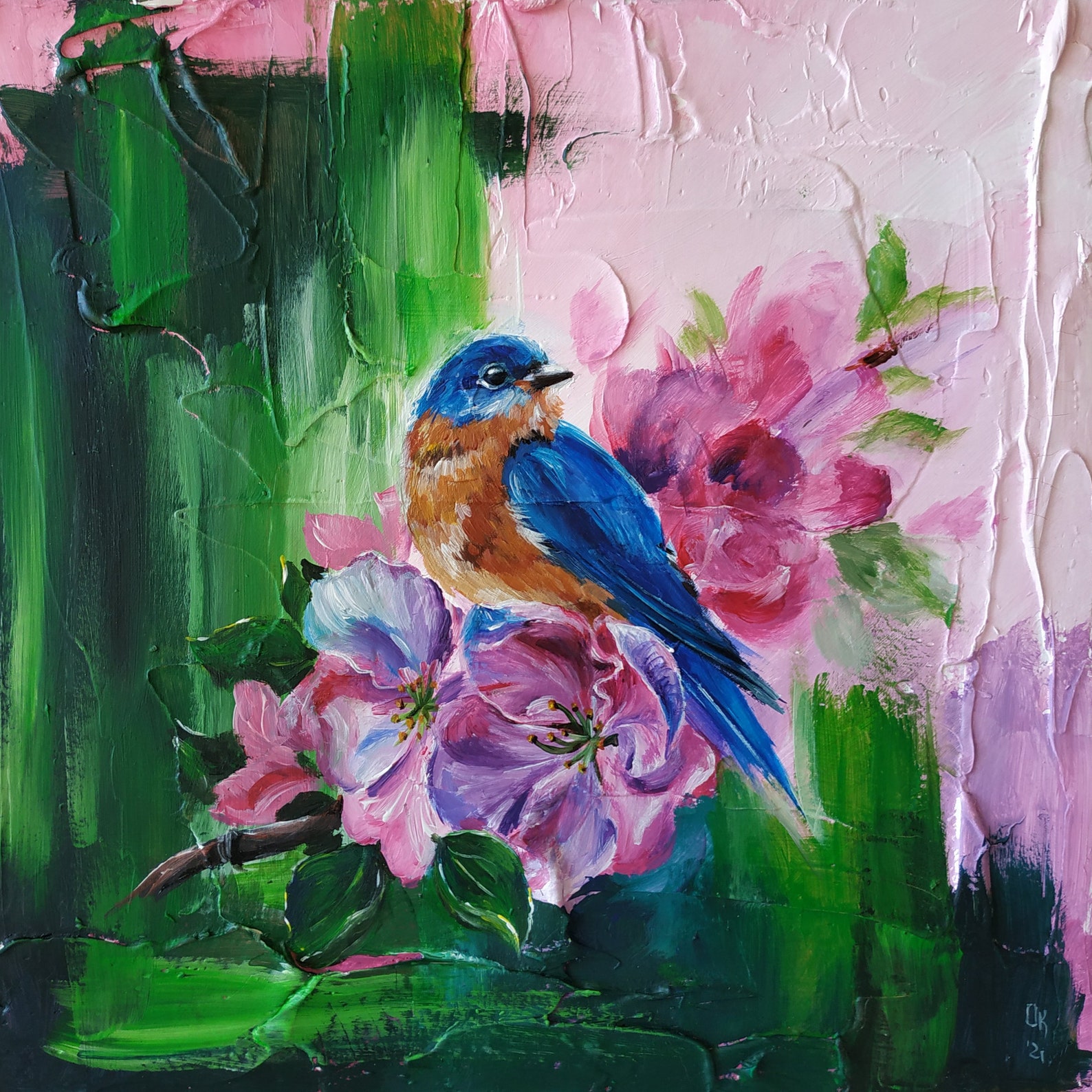 Bluebird Painting Original Acrylic Bluebird Wall Art Eastern | Etsy