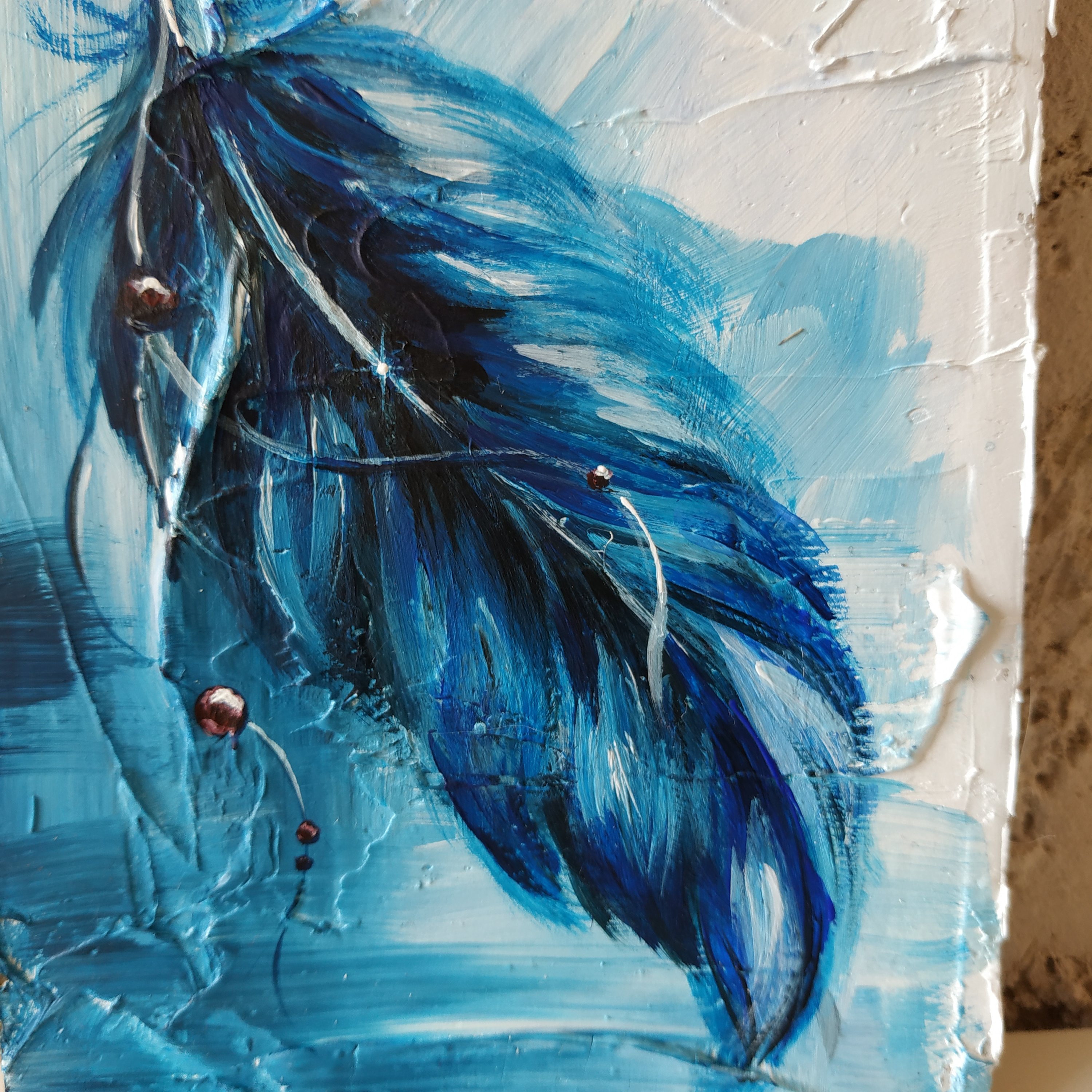 Feather Painting Original Acrylic Feather Wall Art Above Bed Etsy