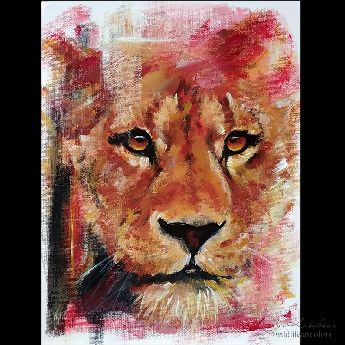 Lioness Painting Original Acrylic Lioness Artwork Lion Etsy