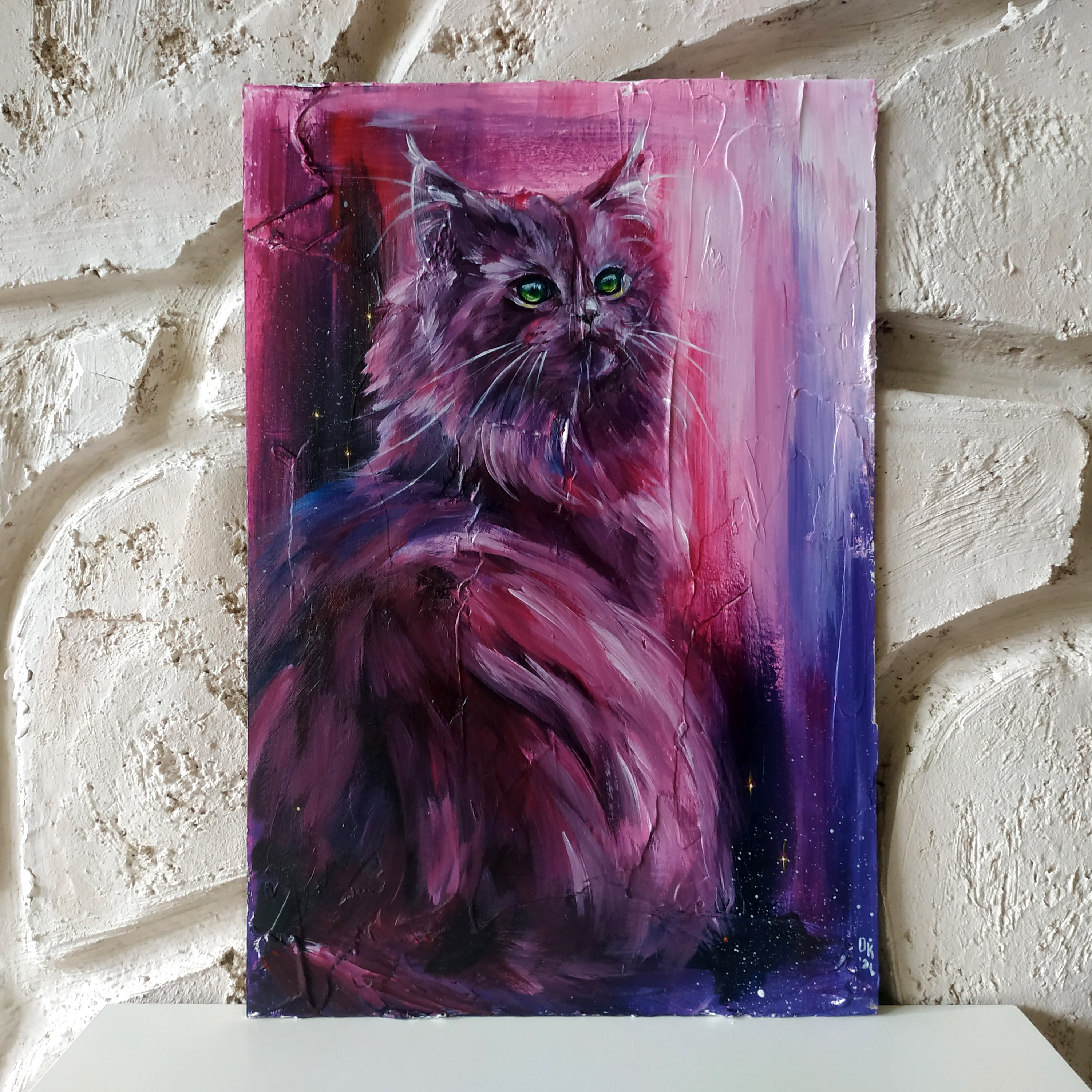 Katze Malerei Original Acryl Katze Kunstwerk Schwarze Katze | Etsy
