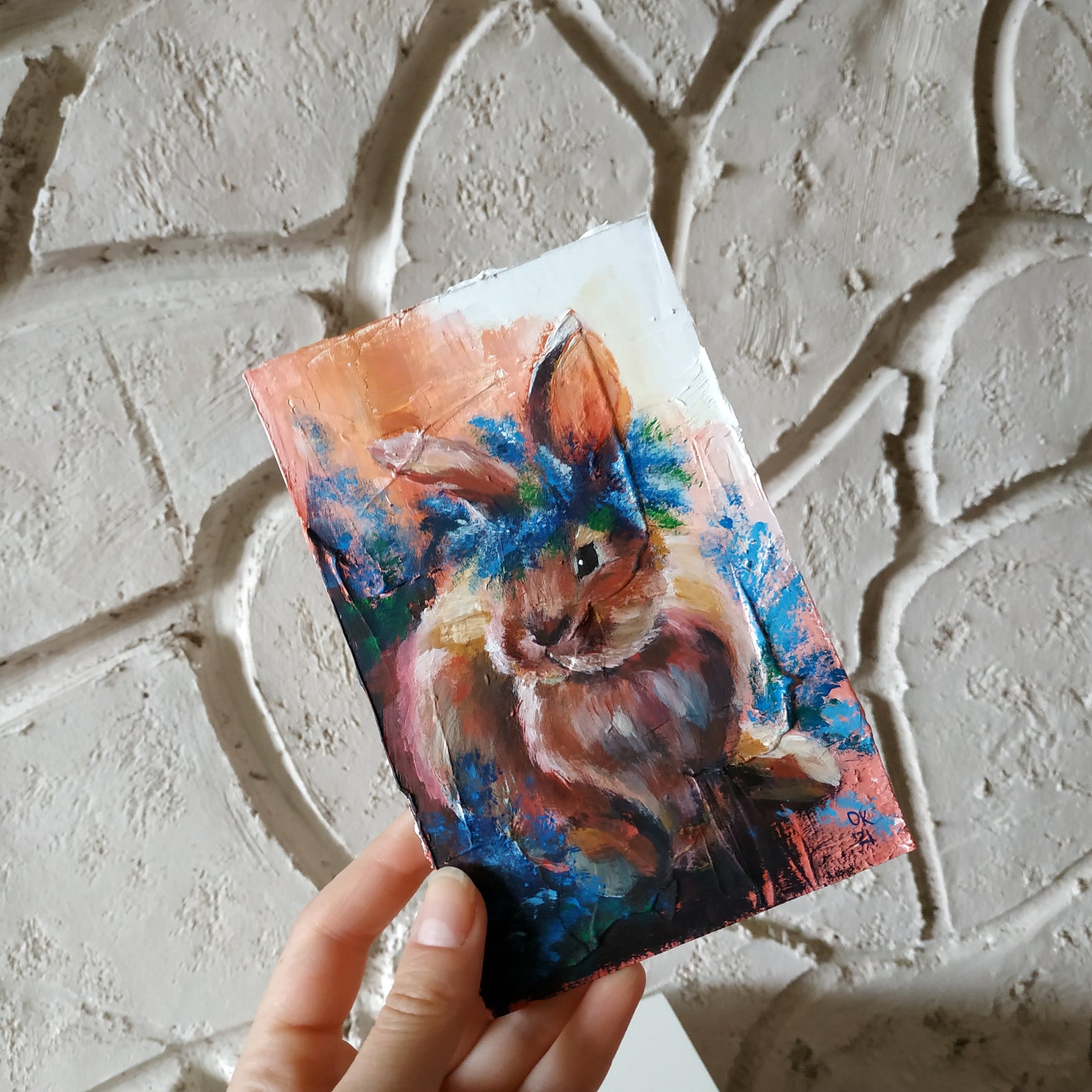 Cute Bunny Original Acrylic Painting Bunny Artwork Rabbit Etsy