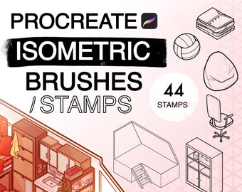 Isometric Procreate Stamps || expansion edition || Brushes, Samples, Digital Interior Design Art