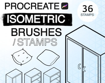 Isometric Procreate Stamps || bedroom essentials edition || Brushes, Samples, Digital Interior Design Art