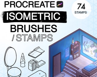 Isometric Procreate Stamps || bedroom edition || Brushes, Samples, Digital Interior Design Art