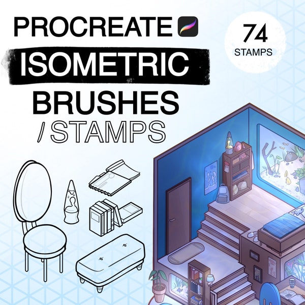 Isometric Procreate Stamps || bedroom edition || Brushes, Samples, Digital Interior Design Art