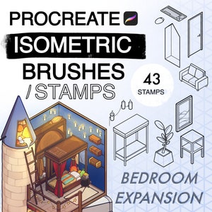 Timbri Procreate isometrici // edizione espansione camera da letto // Pennelli, campioni, arte digitale di interior design