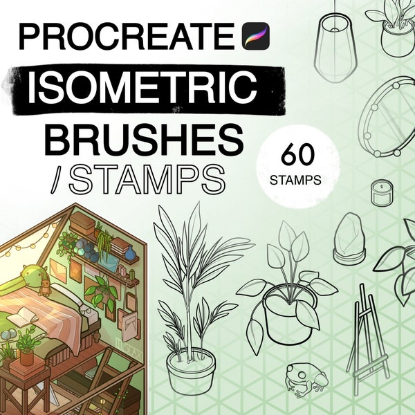 Isometric Procreate Stamps || aesthetic expansion edition (fairycore, cottagecore) || Brushes, Samples, Digital Interior Design Art