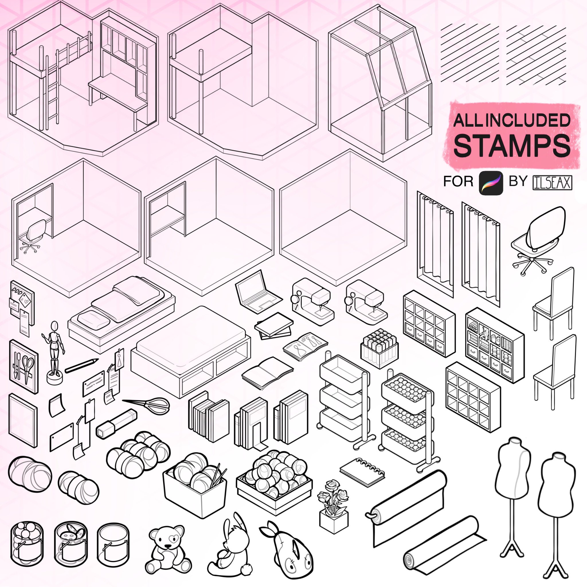 Isometric Procreate Stamps || Crafts Expansion Edition || Brushes ...