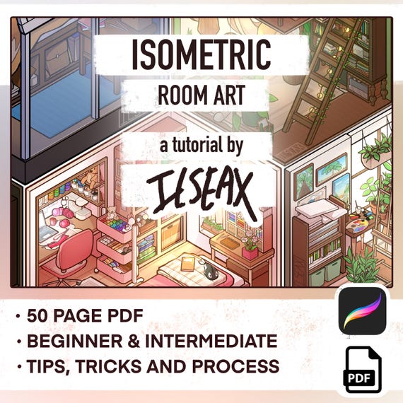 Isometric Room Art Turorial || Proceate Guide, Art Course, Digital Drawing, PDF File Download