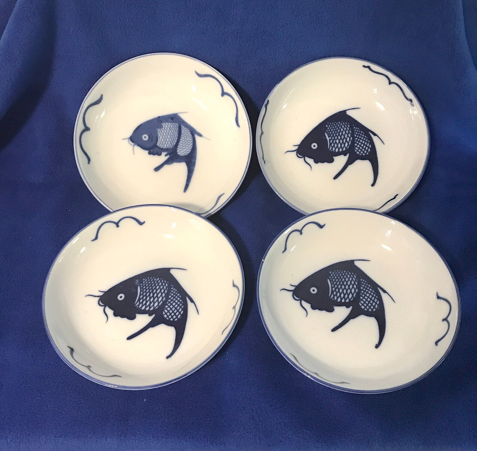 Unique 7 Koi Fish Vintage Koi Handed Painted Plate / Decorative Asian