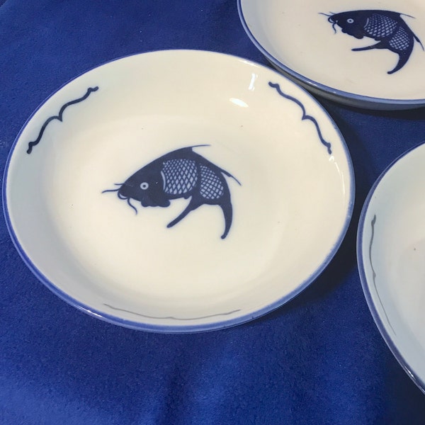 Unique 8" koi fish Vintage Koi Handed Painted Plate / Decorative Asian Carp Wall Plate / Coastal Chic curved plate bowl