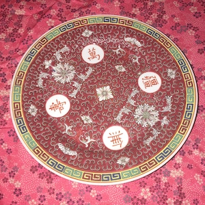 Vintage 10&quot; Jingdezhen rare Red mun shou wan shou wu jiang Longevity porcelain dinner plate hand painted crafted