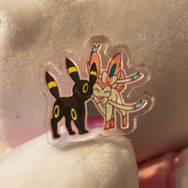 Umbreon and Sylveon Pin - Clear acrylic pink back pin - PKMN - Kawaii Cute Eveeloution