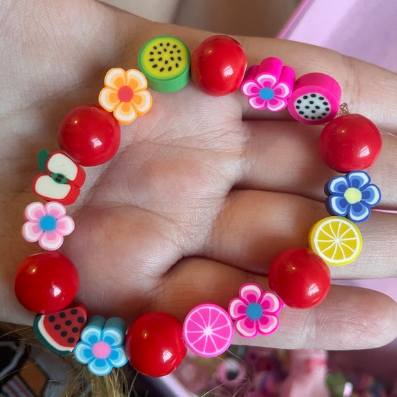 Summer Fruits Tropical Handmade Bracelet | Flower Beeds on Quality Beeding  Thread Cute Gift Jewellery Unique Quirky Fun Wrist Band