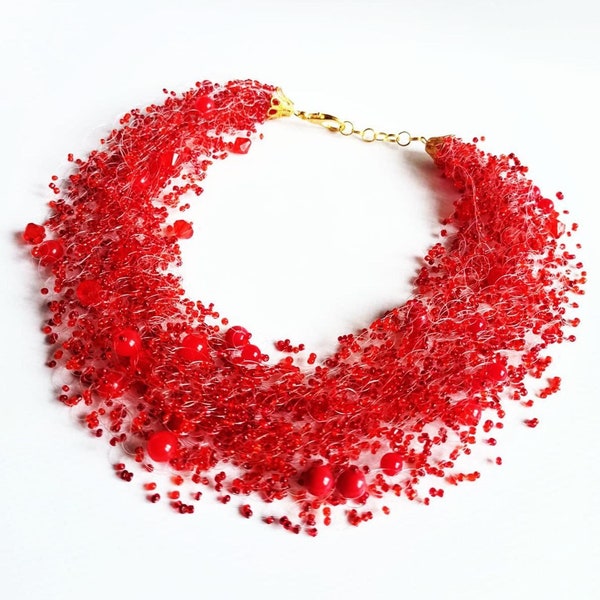 Red Bead Necklace - Etsy