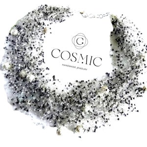 Handmade Chunky Pearl Necklace: Silver Seed Bead Statement Jewelry