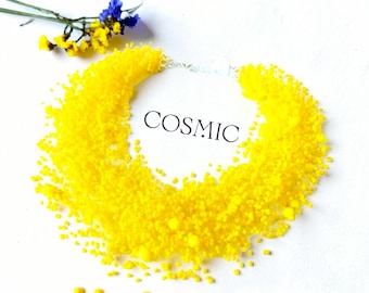 Yellow Beaded Necklace, Bright Multistrand Jewelry Gift, Long Bold Chunky Statement Handmade Collar