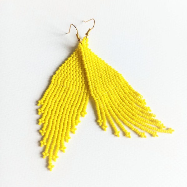 Yellow Bead Earrings Etsy