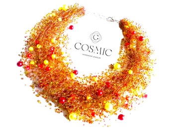 Chunky Glass Bead Necklace: Autumn Colors, Personalized Choker