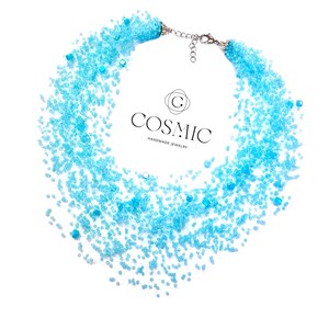 Handmade Turquoise Beaded Bib Necklace: Czech Glass Pendant
