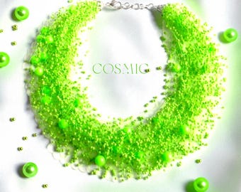 Collar verde neón, gargantilla llamativa con cuentas, joyería artesanal atrevida, regalo para festivales para ella.