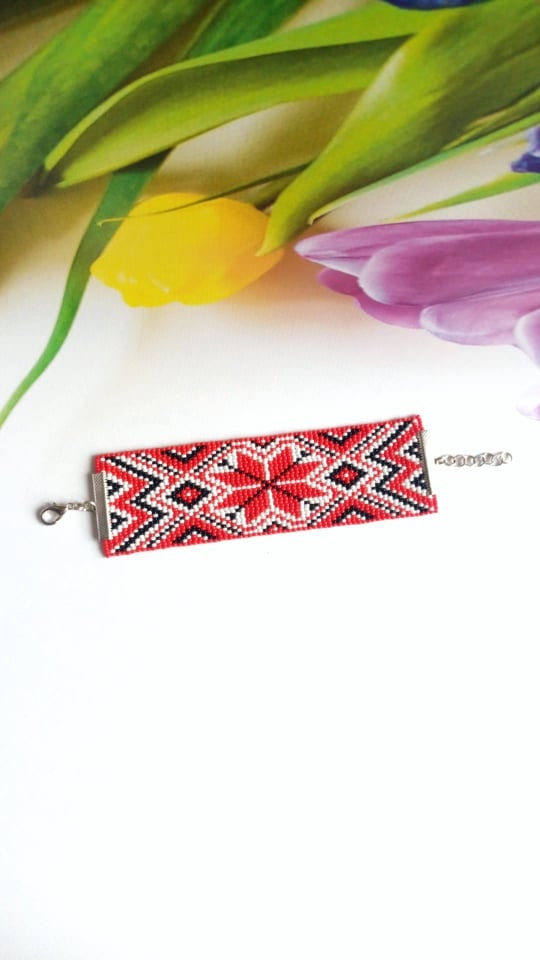 Beaded Ukrainian bracelets Ethnic bracelet handmade Flat Etsy