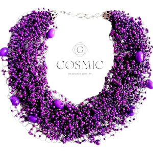 Purple Beaded Bib Necklace: Chunky Crystal Statement Jewelry