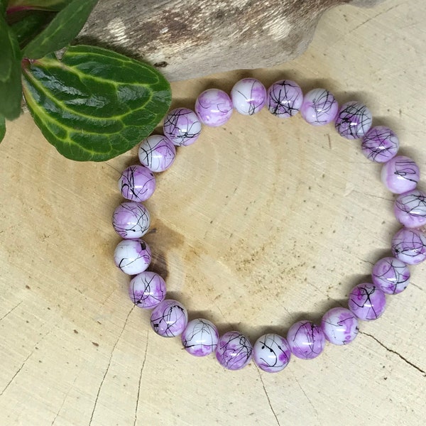 Bracelet perles verre mauve