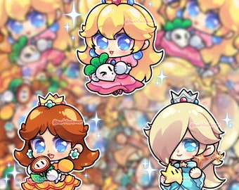 Mushroom, Flower, Intergalactic Princesses - chibi holographic stickers