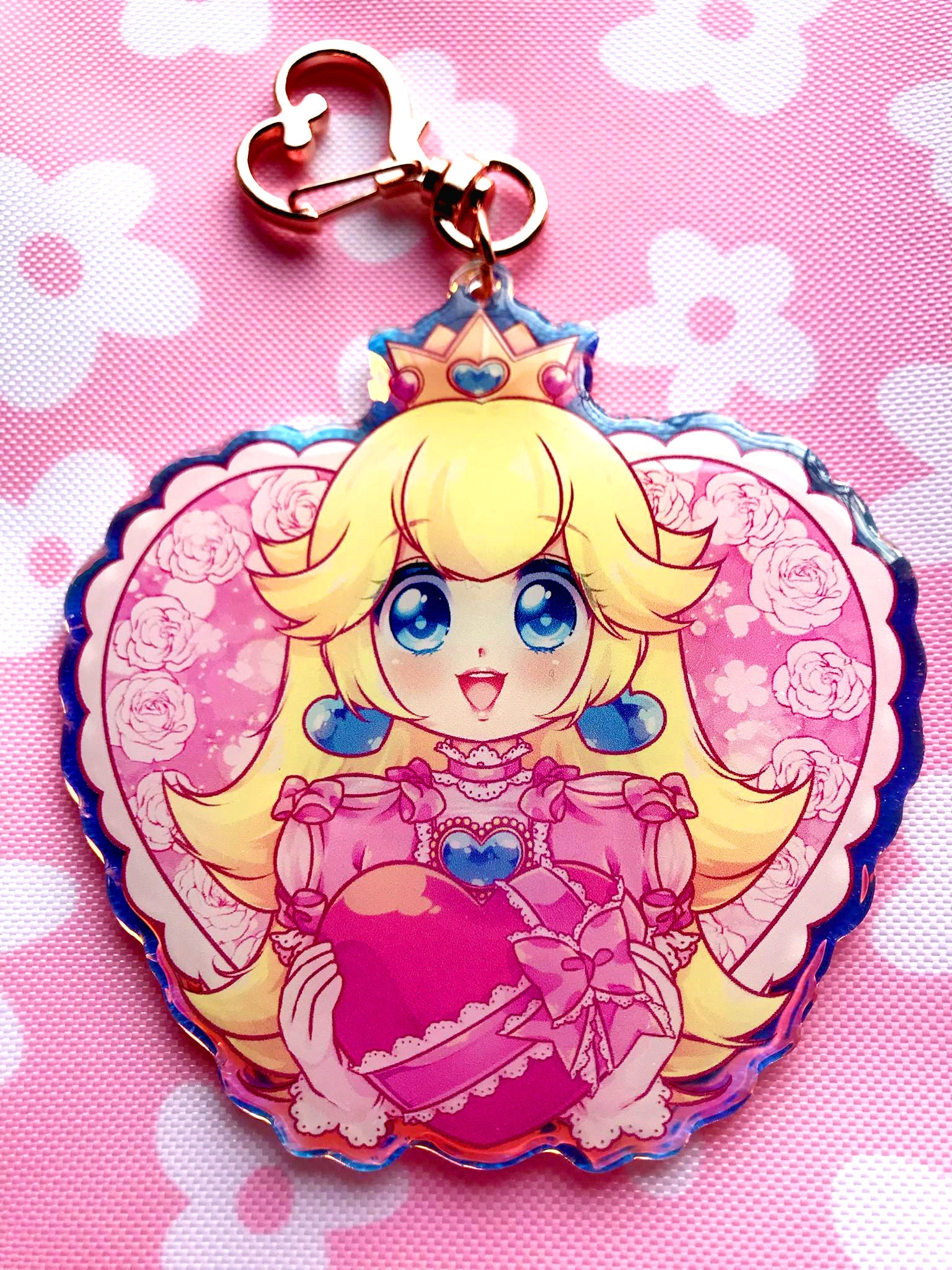 Princess Peach Heart 3.5inch rainbow acrylic charm keychain | Etsy