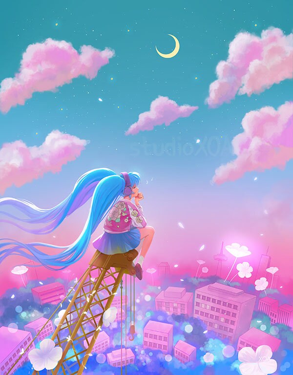 Hatsune Miku Poster Druck Lo Fi Kunst Lofi Illustration 8 5 Etsy