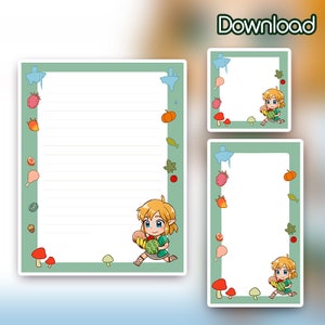 Link Zelda TOTK Printable Notepad Stationary Cute Journal Planner _ Digital Download