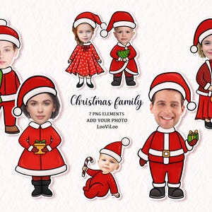 Kerstfamilie, voeg je eigen foto toe, blanco kerstmangezicht, kerstprikbord, kerstdecor