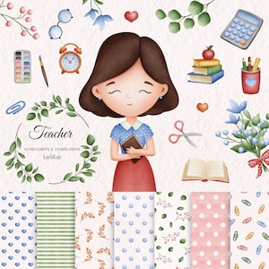 Lehrer Aquarell Clipart, PNG, digitales Papier, Sticker für Scrapbook, Sofortdownload 300 dpi