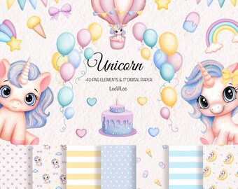 Unicorn Watercolor clipart, Unicorn PNG, Instant download, Clipart Download