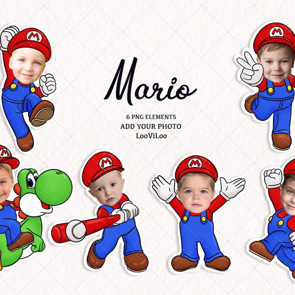 Fügen Sie Ihr eigenes Foto, Mario Face blank, Cupcake Topper hinzu