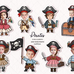Cara de pirata em branco, adicione sua própria foto, festa de aniversário pirata