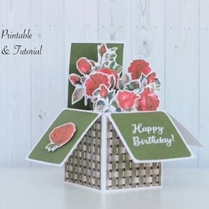 Flowers Pop Up Box, Birthday Card, Thank You Card, Mother's Day Card, Template Pop-Up box