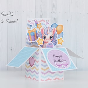 Einhorn Happy Birthday Karte, Pop Up Box Karte, Tutorial Pop-Up Box