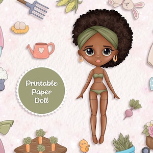 Poupée en papier imprimable, livre de ferme, Blythe avec des vêtements