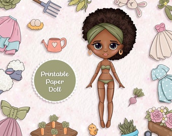 Muñeca de papel imprimible, Libro de la granja, Blythe con ropa