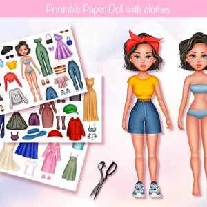 Papierpuppen mit Kleidung | Druckbare DIY Aktivitäten | Anziehpuppe | Papier Outfits | Digitales PDF