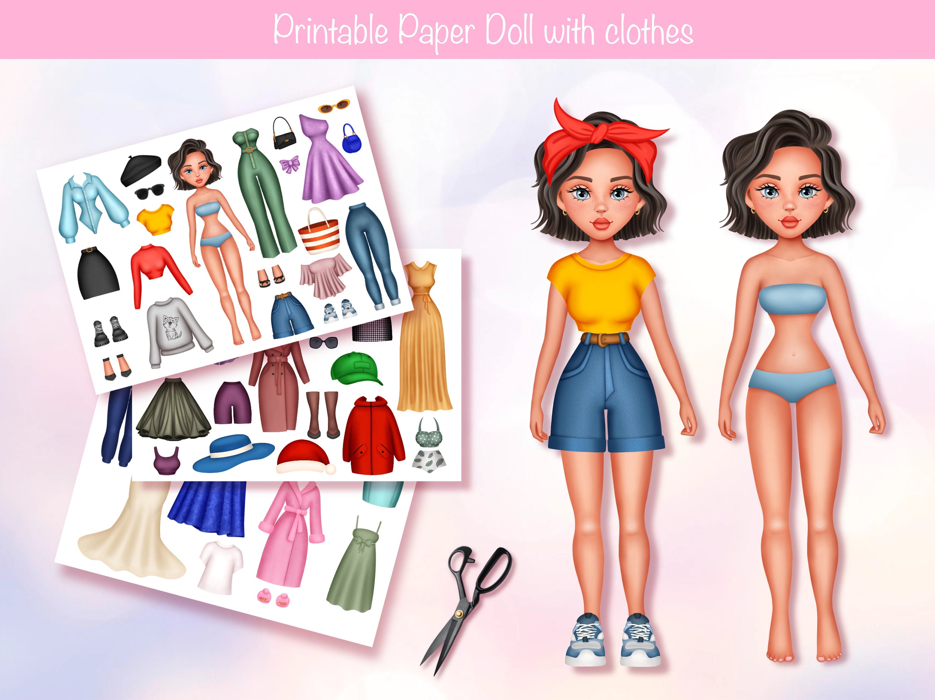Muñecas de Papel con Ropa / Actividades DIY Imprimibles / Vestir Muñeca / Trajes de Papel / PDF Digital