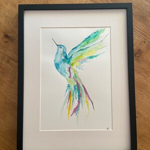 Auténtica acuarela francesa hecha a mano “El vuelo del colibrí”