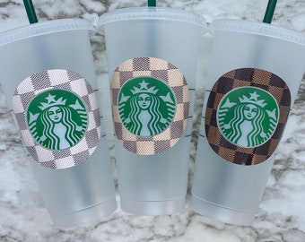 Checkered Starbucks Cups Border Decal 