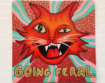Going Feral Cat Sticker: Funny Glitter Vinyl, UV Resistant