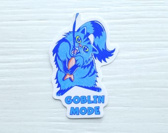 Goblin Mode Cat Sticker – Weatherproof Vinyl Decal Featuring Original Art and Funny Caption