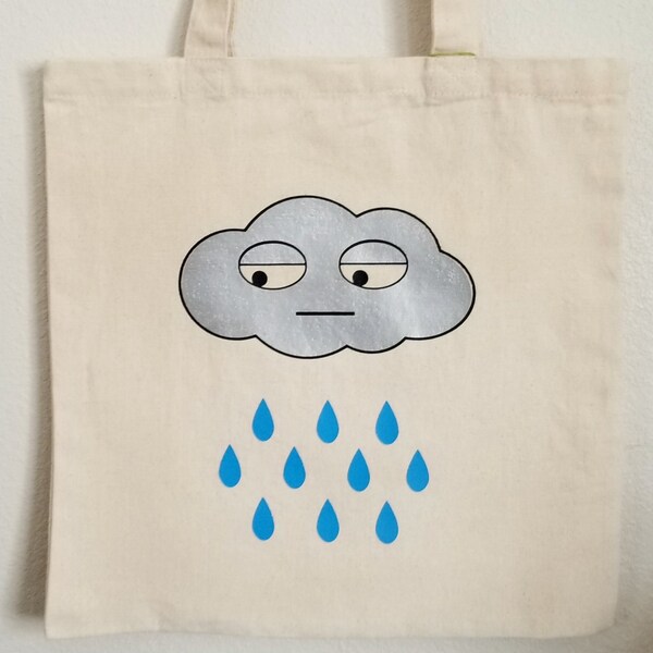 Rainy Day Vinyl Print Tote Bag Featuring Original Glum Rain Cloud Art