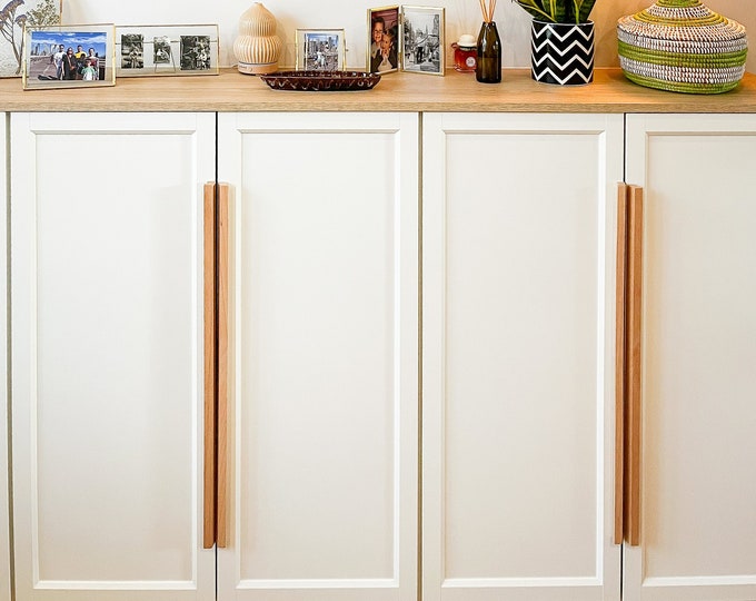 Handmade Solid Ash Wood Wardrobe Handles, Modern Minimalist Decor, 35-50cm Length