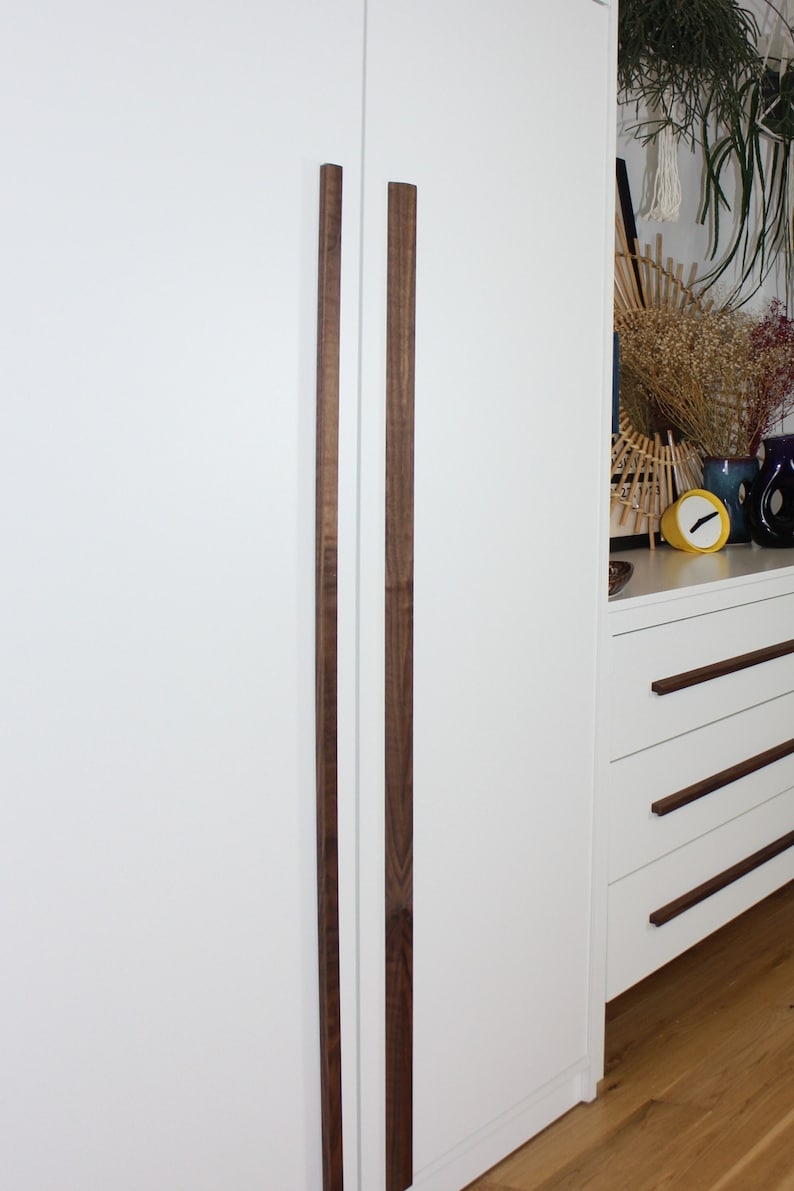 95-140cm walnut wood handles, minimalist, handmade wardrobe handles. image 2